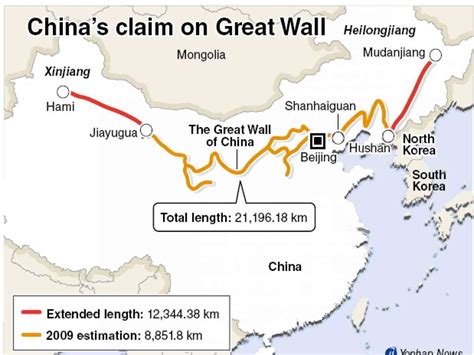Great Wall of China on Map
